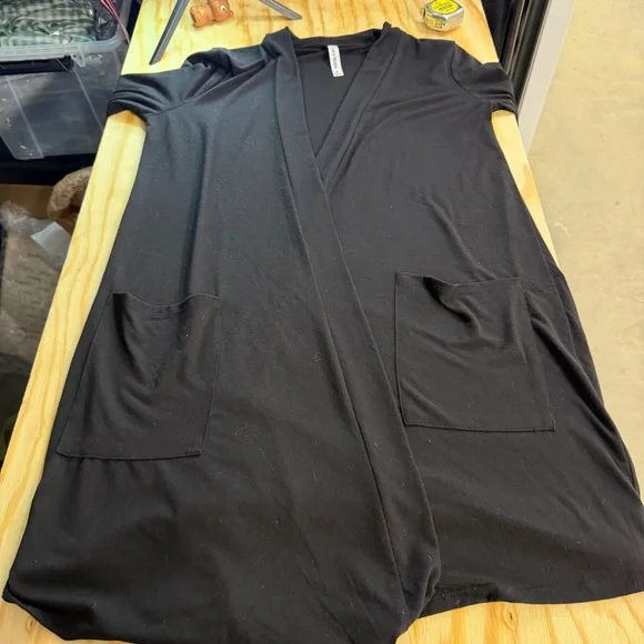 Zenana Premium Black Open Front Cardigan Womens Medium Duster Pocket - Picture 6 of 7